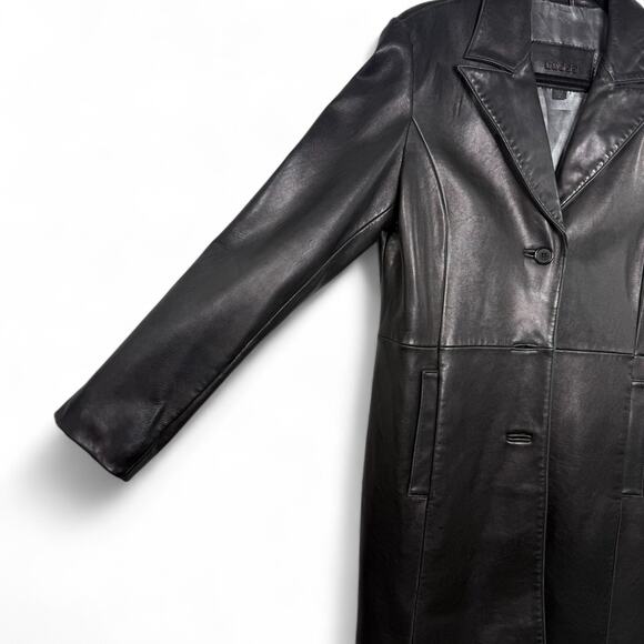 Vintage 90s Guess Genuine Leather Longline Blazer Coat‎ Jacket Black Medium Y2K - Picture 2 of 13